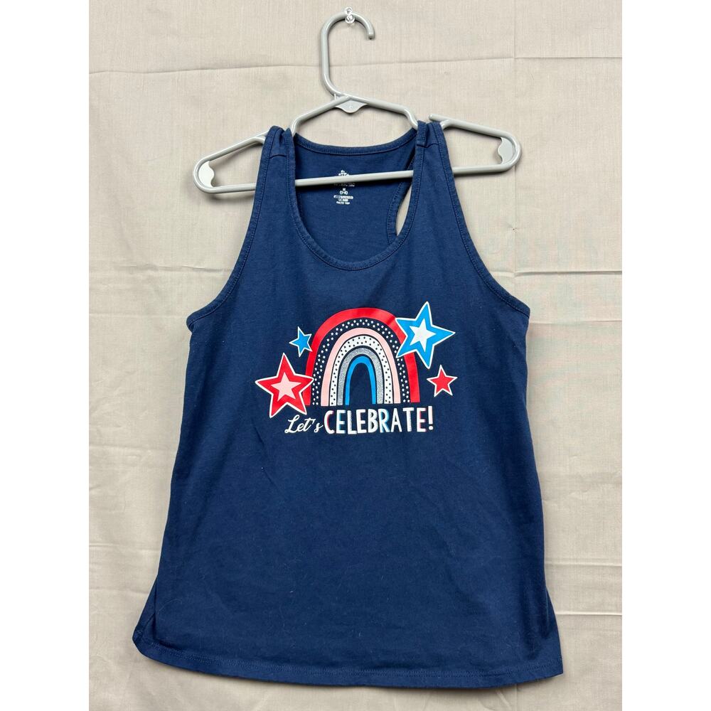 Girls Patriotic "Let's Celebrate" Sleeveless Shirt and Skirt Set, Size 7/8 - Picture 2 of 7